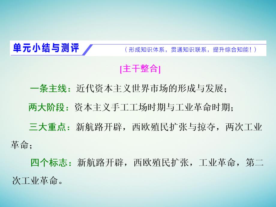 2018版高考历史一轮总复习 第七单元 资本主义世界市场的形成和发展小结与测评课件 新人教版_第1页