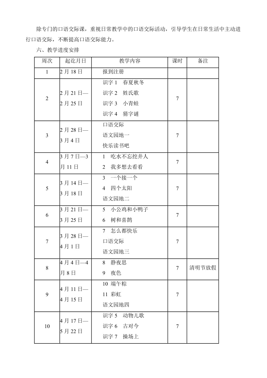 （部编人教版语文一下）教学计划2_第3页