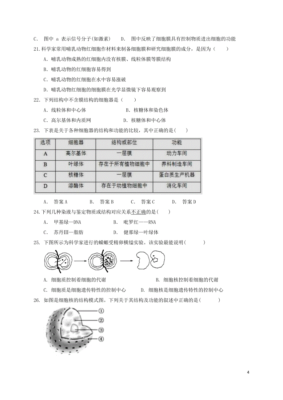 广东省韶关市新丰县第一中学2018_2019学年高一生物上学期期中试题201904250225_第4页