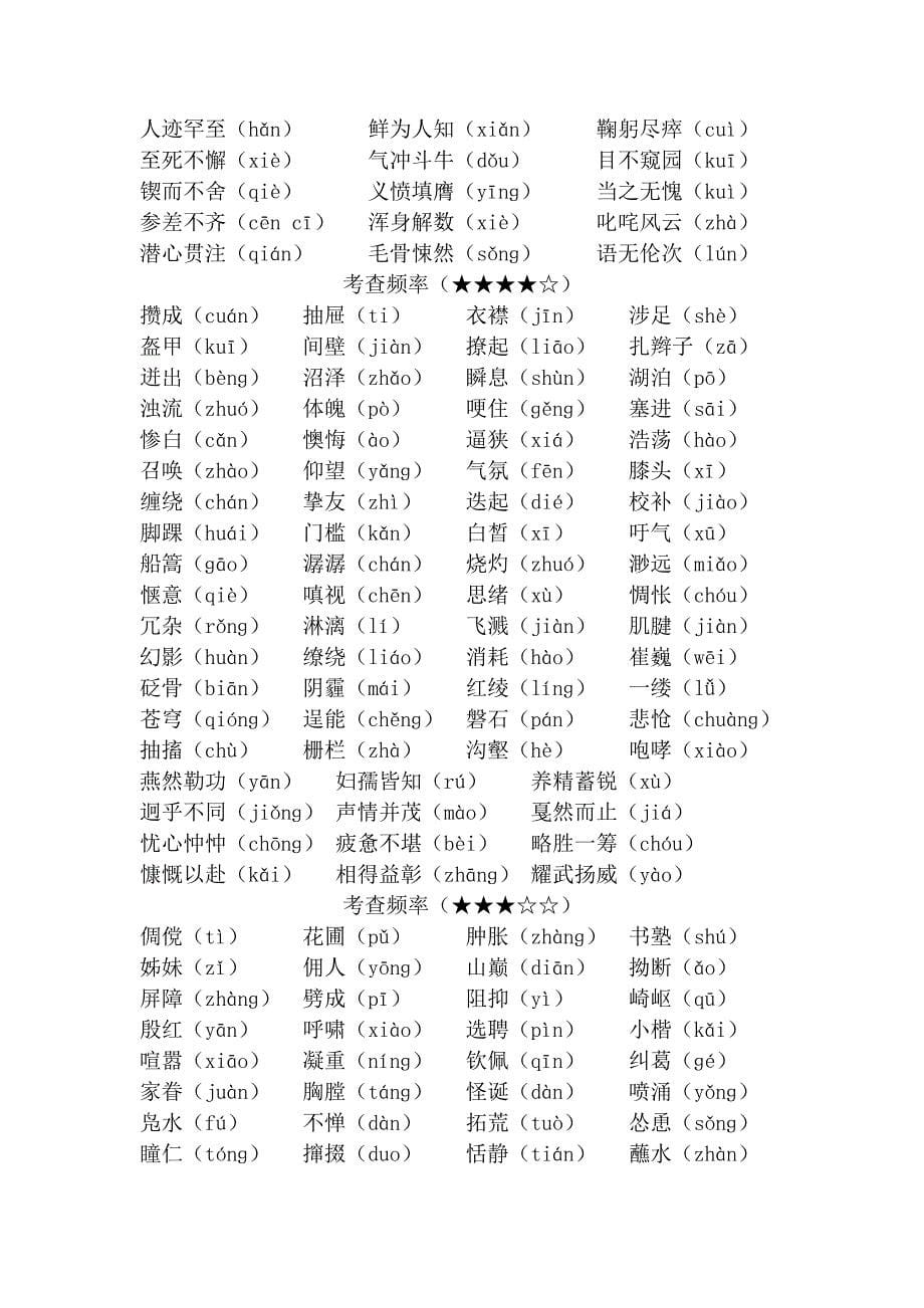 人教版初中语文易错字词汇总+初中语文易错字词集锦_第5页