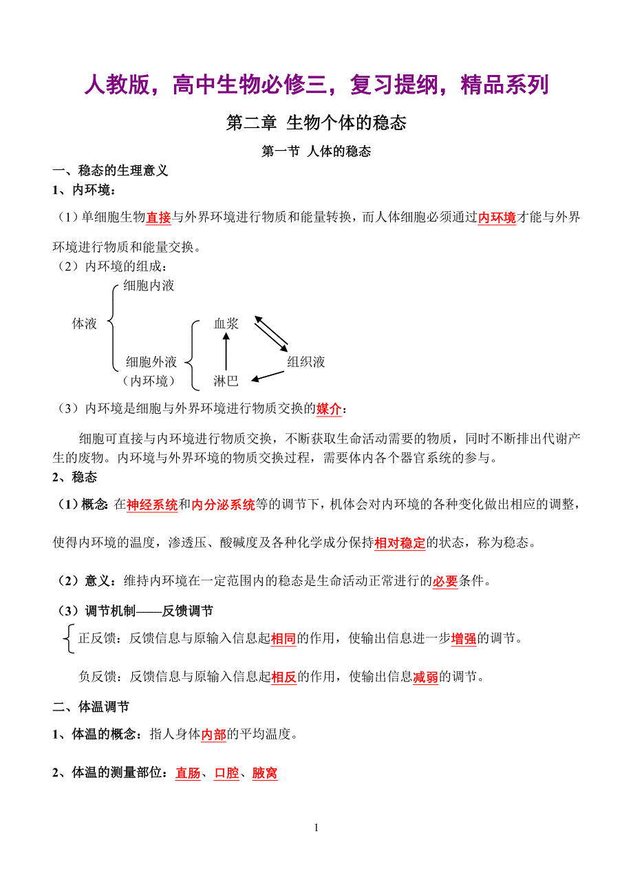 人教版高中生物必修三复习提纲精品系列2_第1页