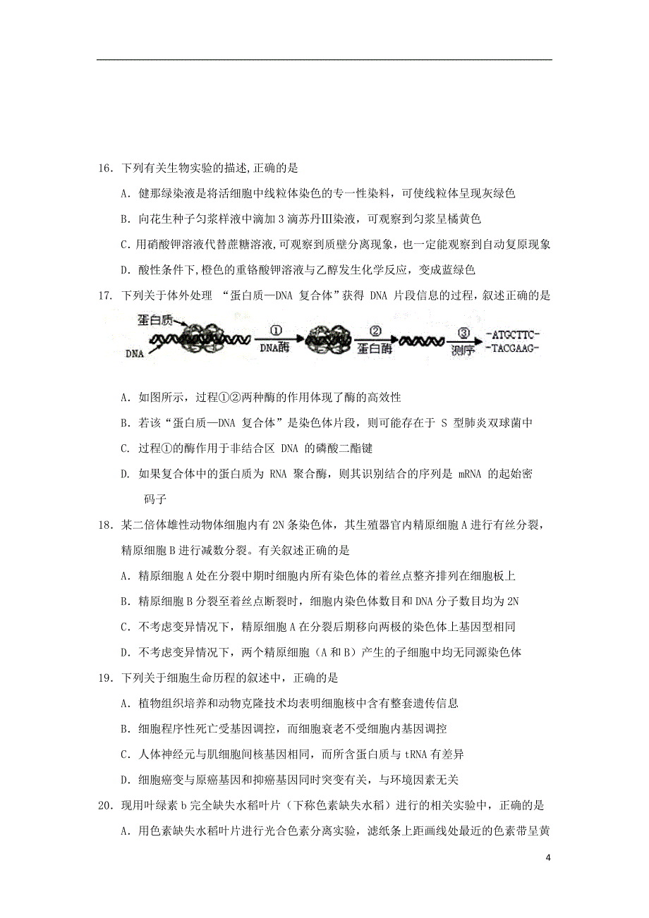 福建省2019届高三生物11月月考试题201812170127_第4页