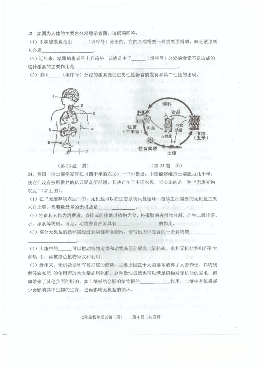 广东省汕头市潮南区2017_2018学年七年级生物下学期6月月考试题（pdf）新人教版 (1)_第4页