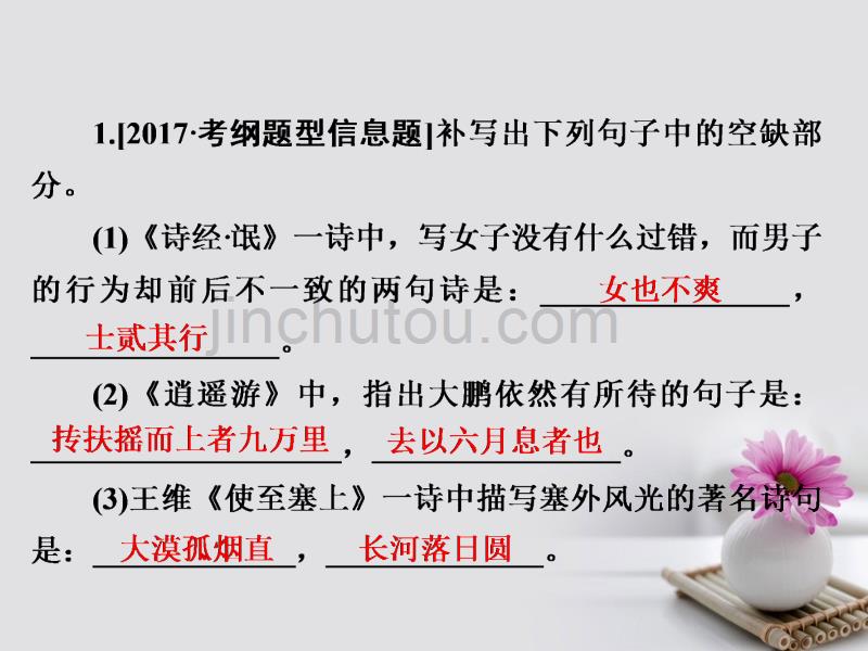 2018版高考语文一轮总复习 专题九 默写常见的名句名篇专题检测课件_第1页