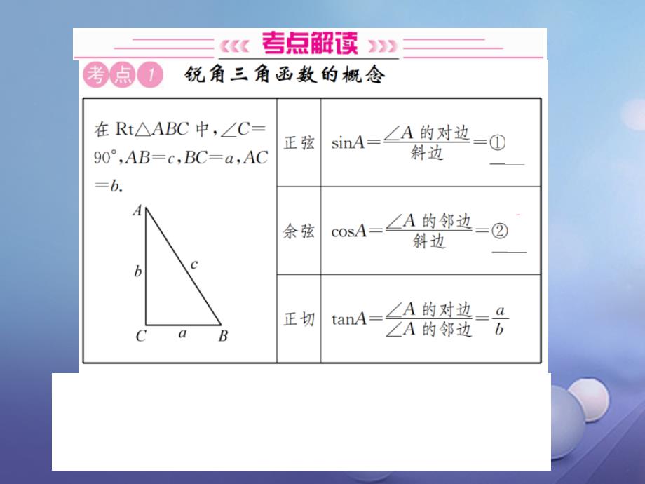 2017年春中考数学总复习 第四单元 图形的初步认识与三角形 第19讲 锐角三角函数课件_第2页