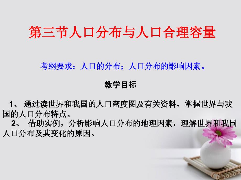 山东省沂水县第一中学高中地理 第一单元 第三节《人口分布与人口合理容量》课件 鲁教版必修2_第1页