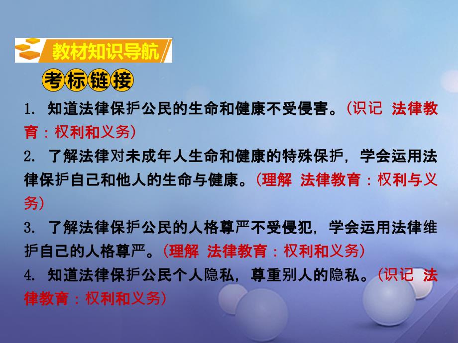 湖南省2017年中考政治 第一部分 教材知识梳理（八下）第四单元 关注我们的人身权利课件1 湘教版_第2页