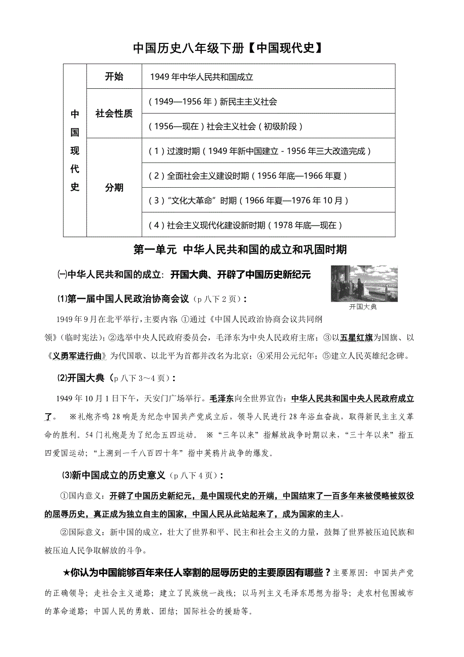 人教版中国历史八年级下册期末复习资料_第1页