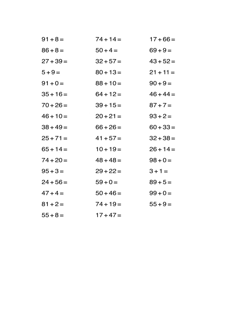 一年级下册数学口算专题-9.100以内进位加法北师大版_第1页