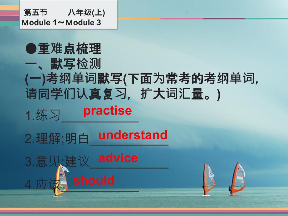 广东省2017中考英语 第一部分 教材梳理 第5节 八上 Module 1-Module 3课件 外研版_第2页