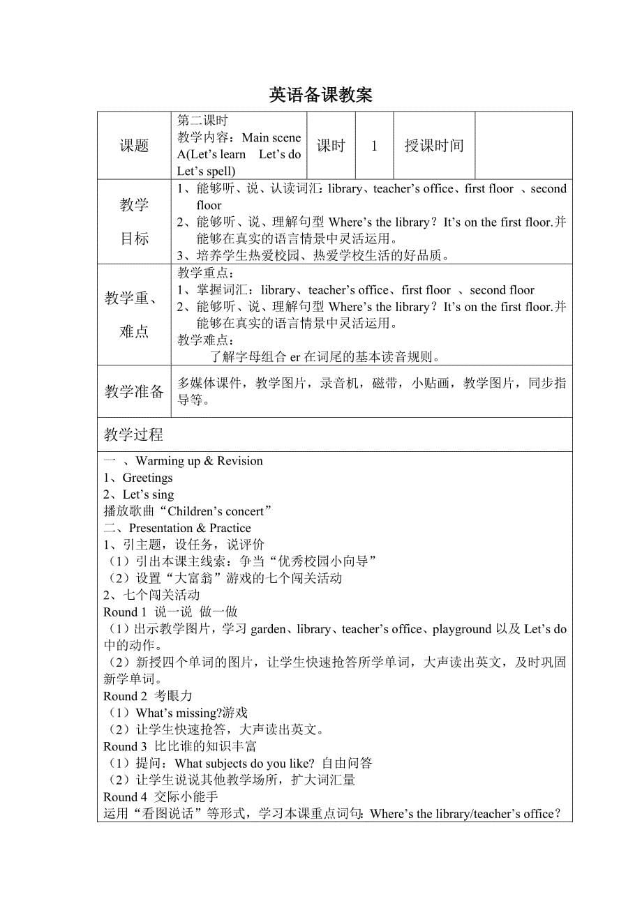 新人教版PEP四年级英语下册整册教案_第5页