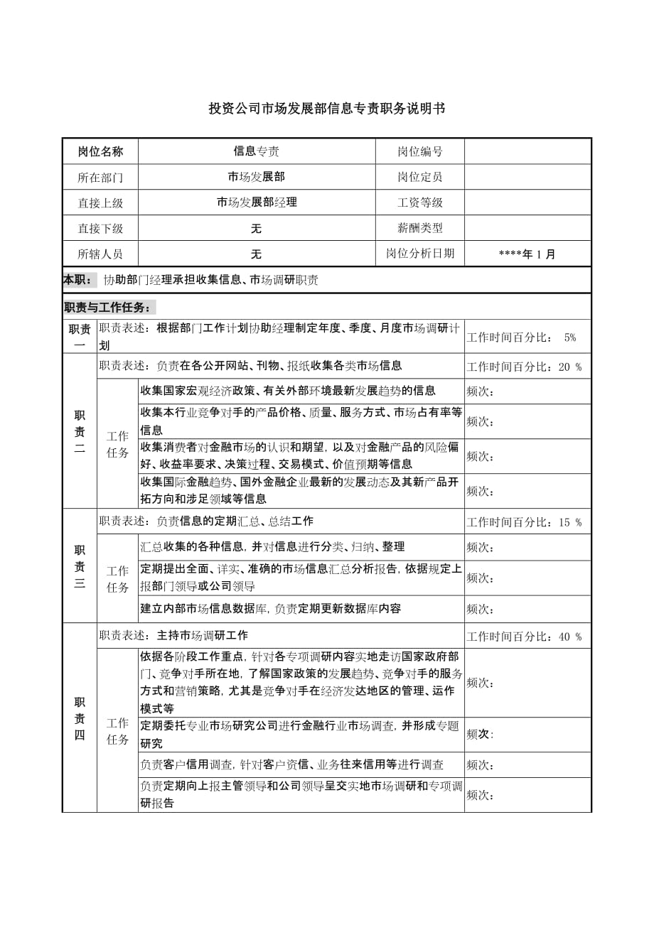 （发展战略）投资公司市场发展部信息专责职务说明_第1页