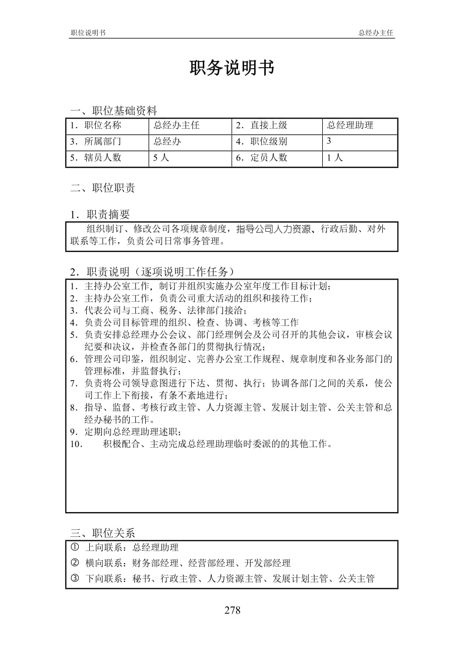 （企业管理咨询）北京欣和投资管理有限责任公司管理咨询报告总经办主任_第1页