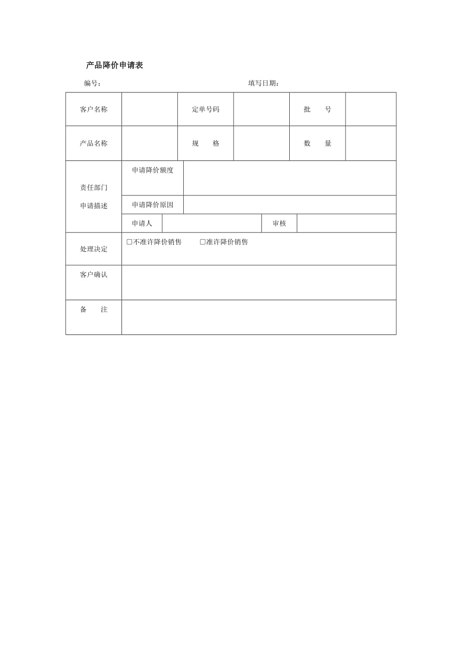 （产品管理）产品降价申请表_第1页