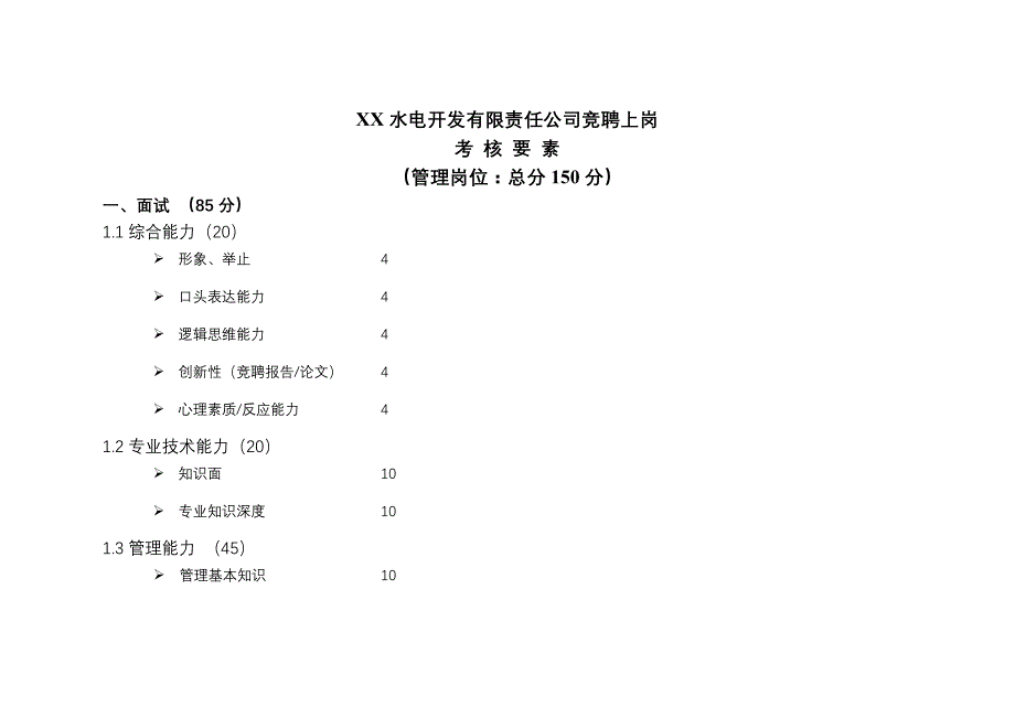 （招聘面试）某水电开发公司竞聘上岗考核要素(doc 13页)_第1页