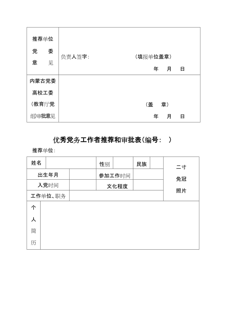 （组织设计）先进基层党组织推荐和审批表(编号： )_第3页