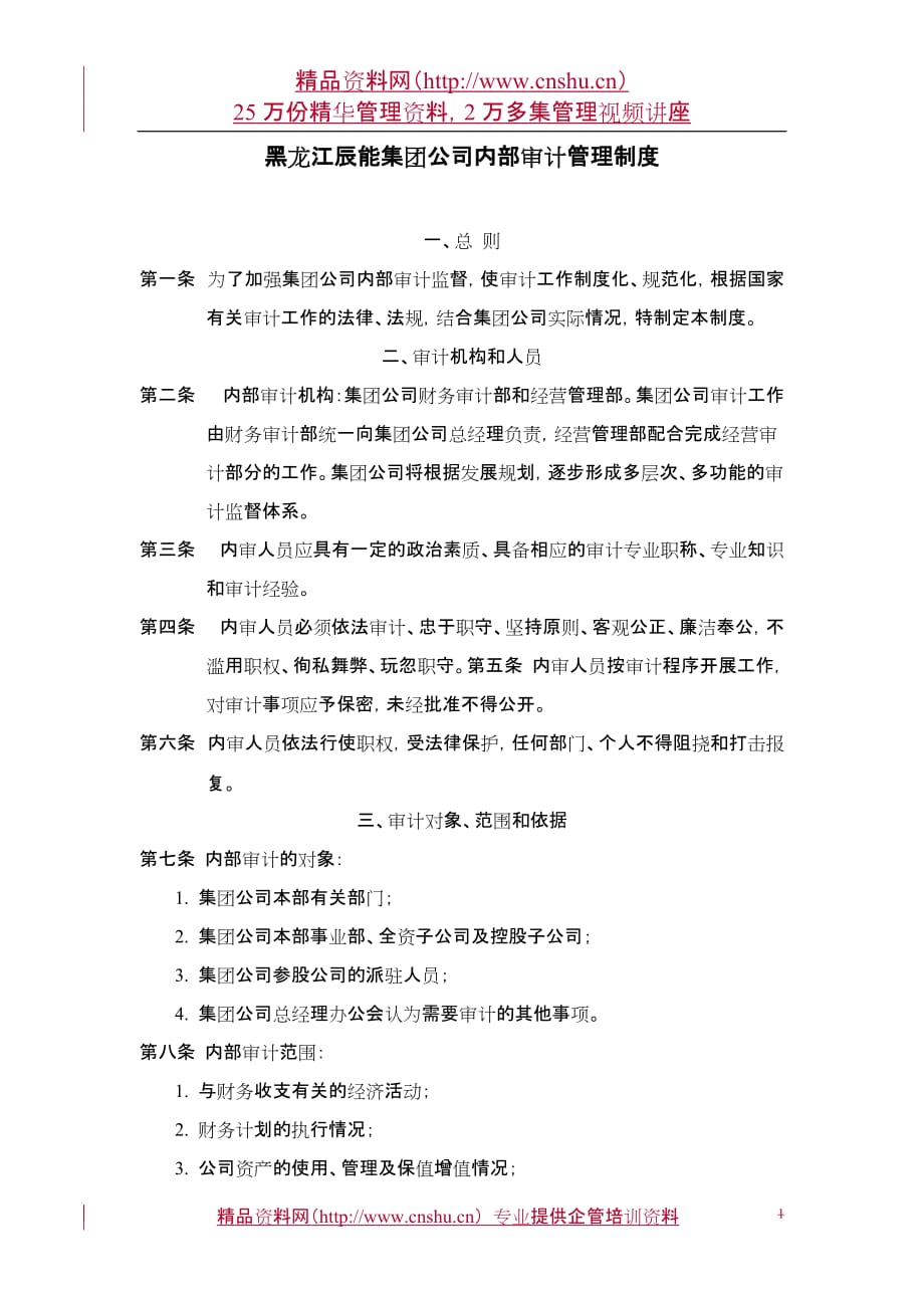 （内部管理）14黑龙江辰能集团内部审计管理制度_第1页