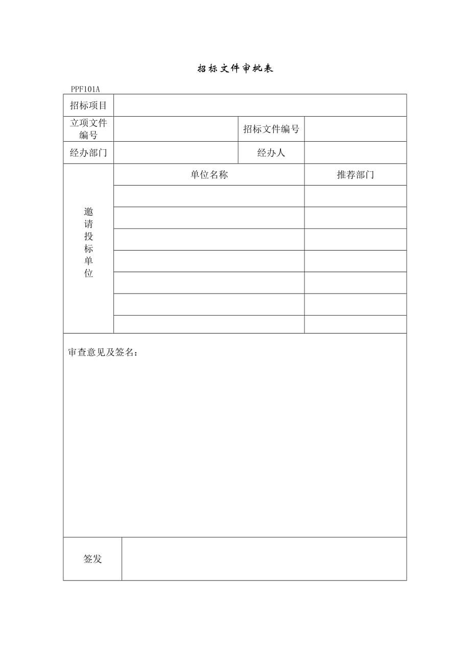 （招标投标）PPF101招标文件审批表_第1页