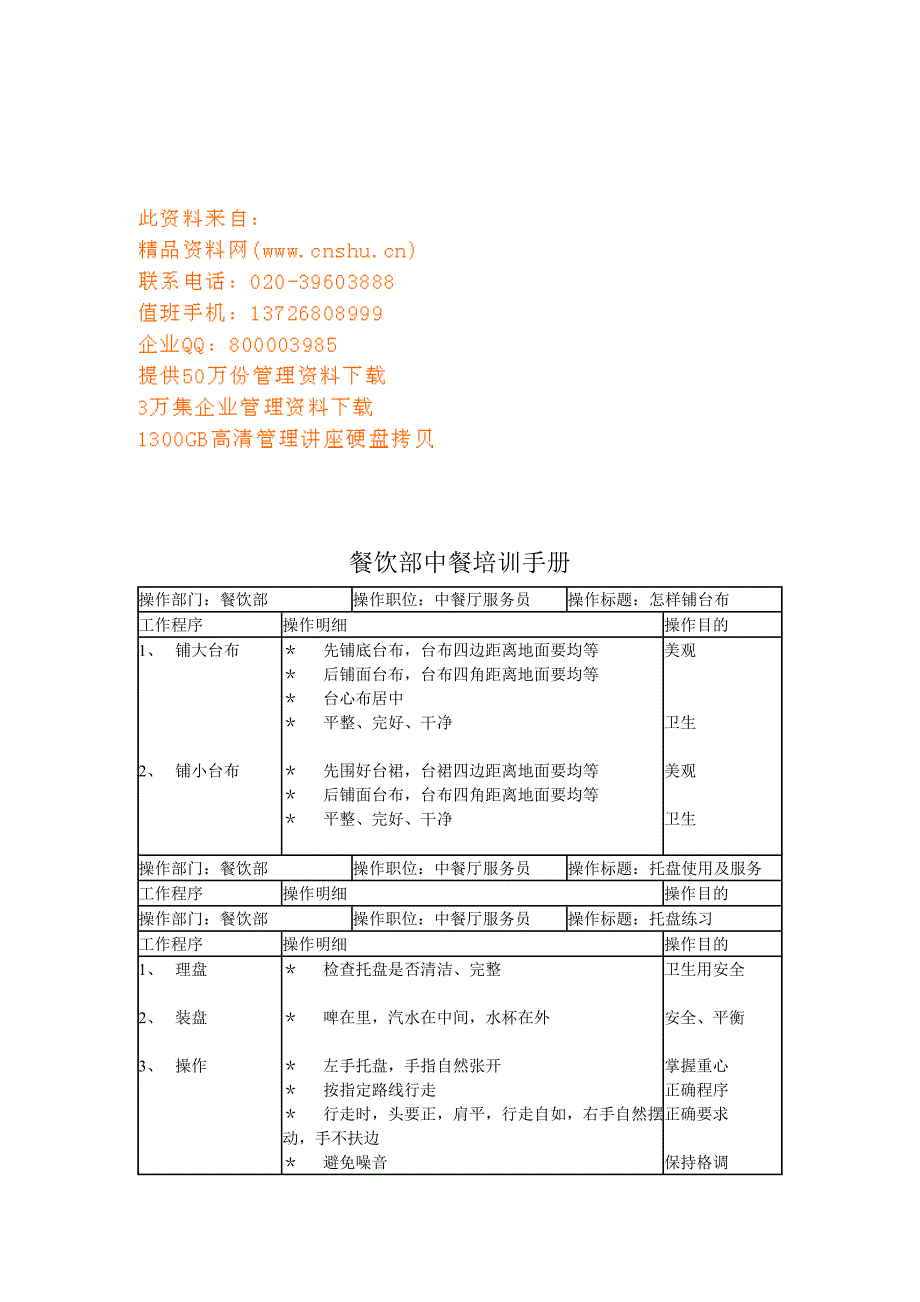 （培训体系）餐饮部中餐基本培训管理手册(doc 18页)_第1页