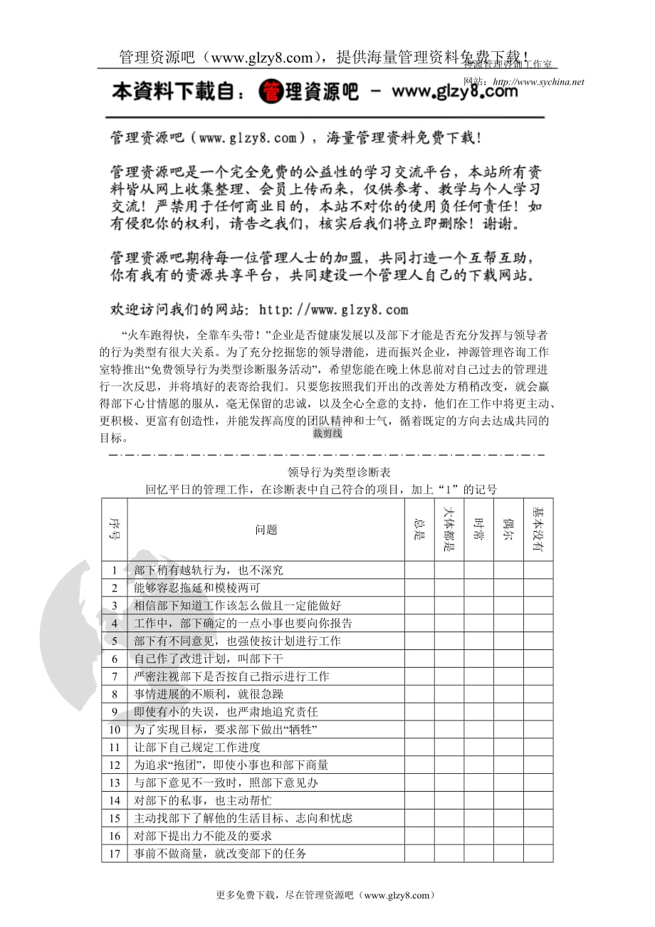 （企业诊断）领导行为类型诊断表_第1页