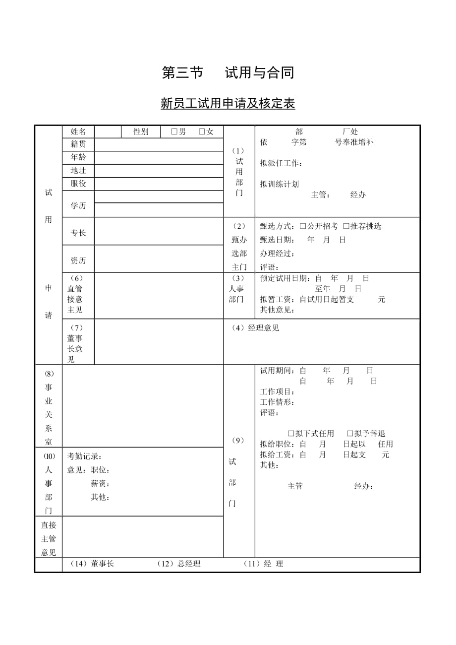 （新员工管理）新员工试用申请及核定表(doc 1页)_第1页