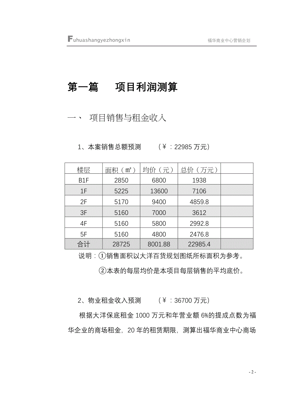 （收益管理）福华商业中心收益分析与合作方案1411152036_第2页