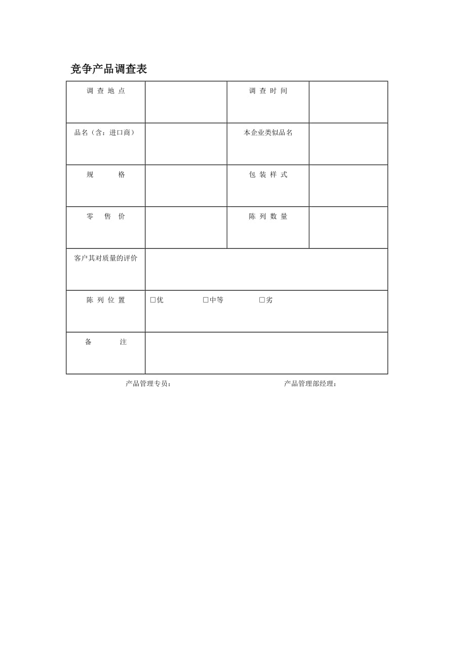 （产品管理）竞争产品调查表_第1页