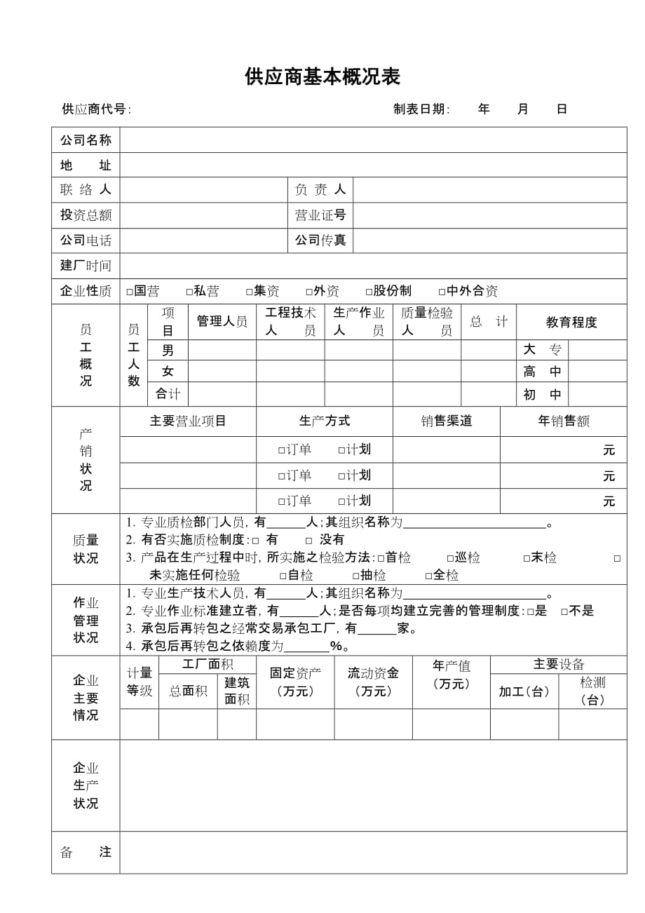 （供应商管理）供应商基本概况表_第1页