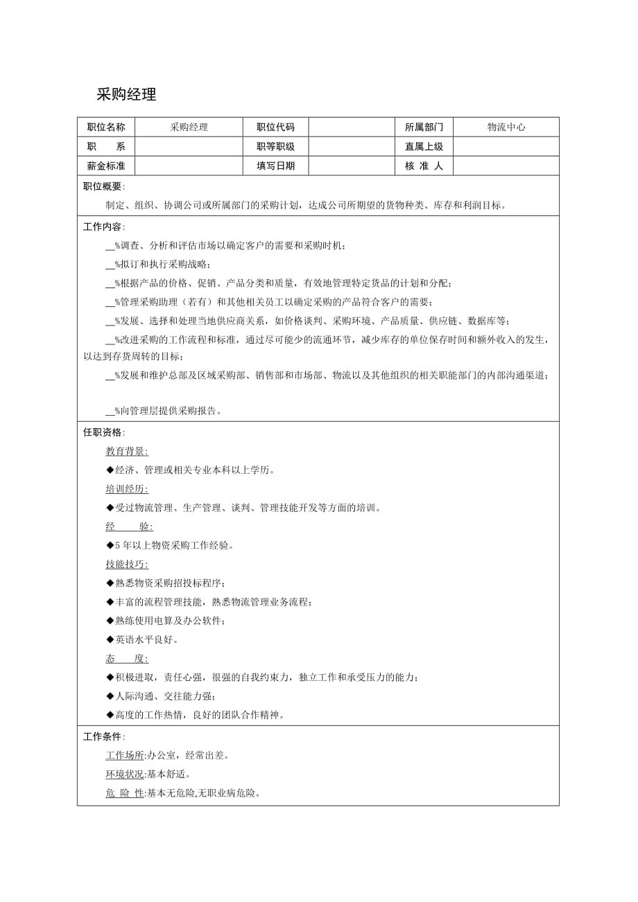 （采购管理）采购经理职位说明书_第1页