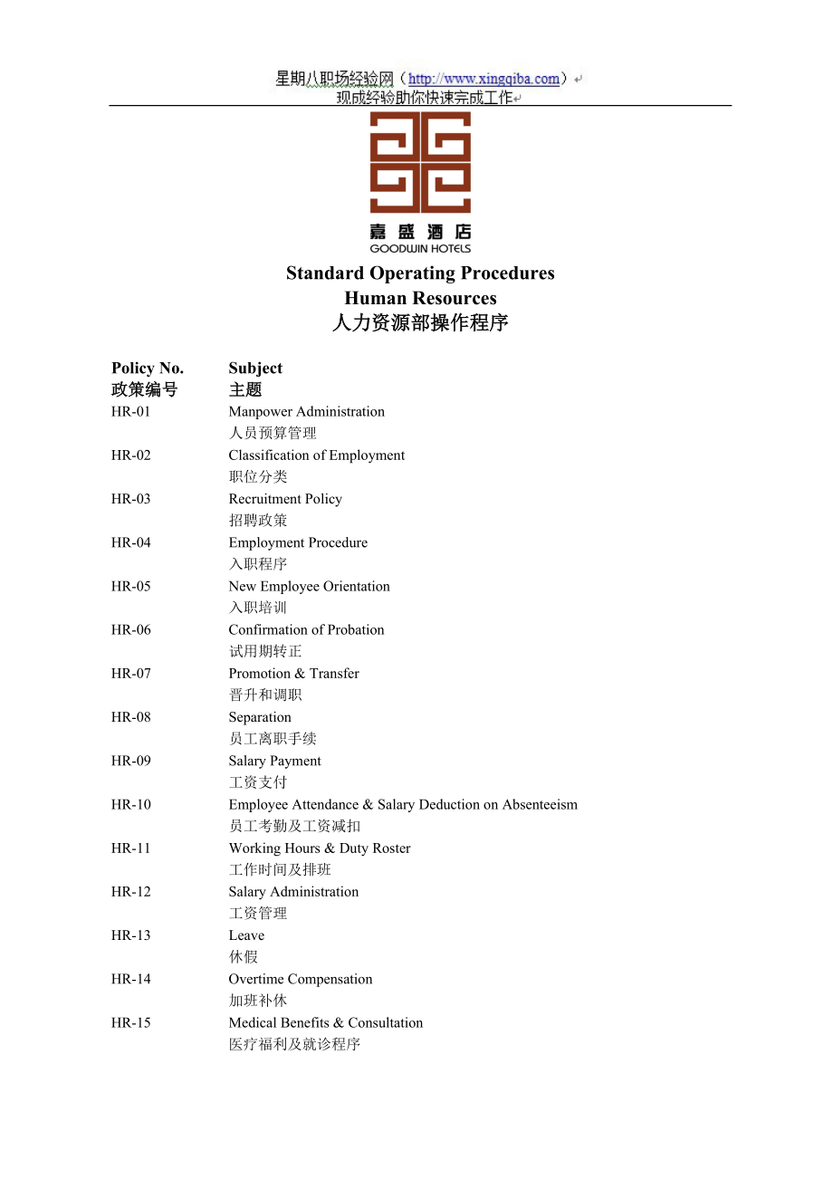 （管理制度）陕西嘉盛酒店管理公司SOP体系人力资源管理制度_第2页