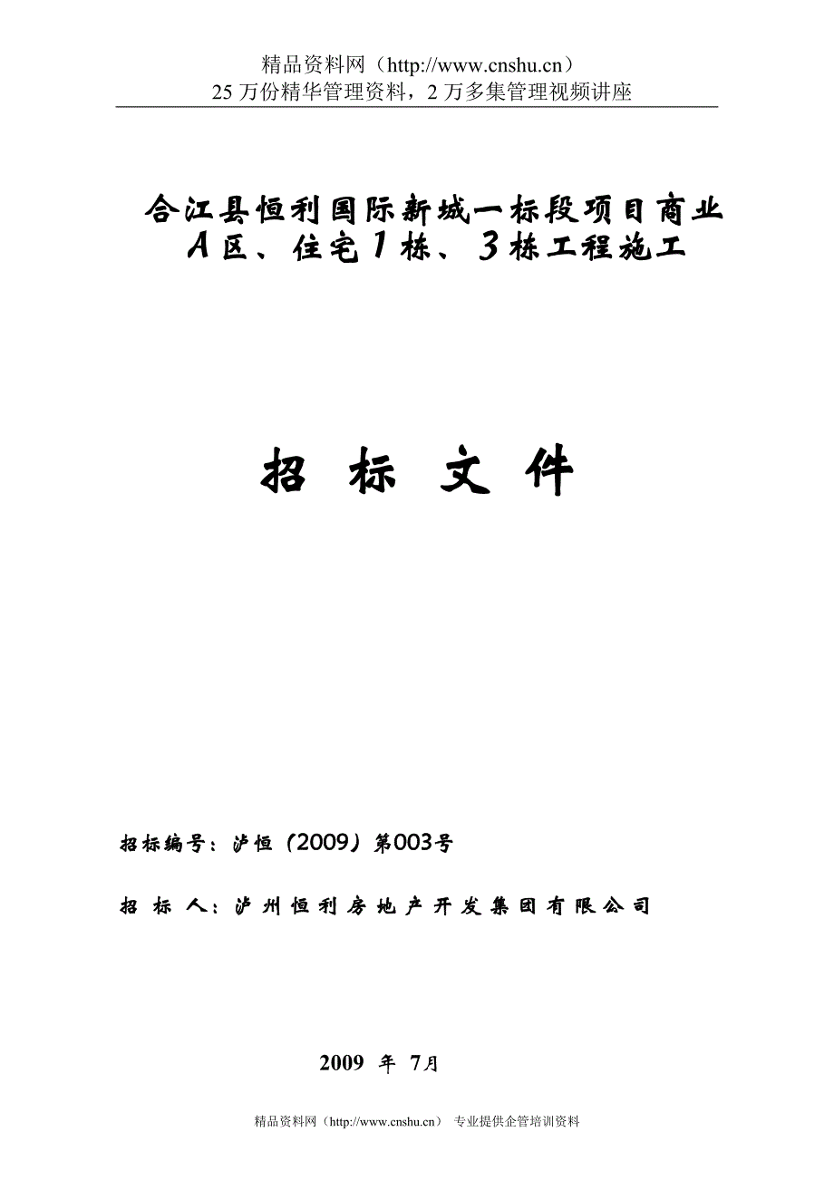 （招标投标）恒利国际新城招标文件_第1页