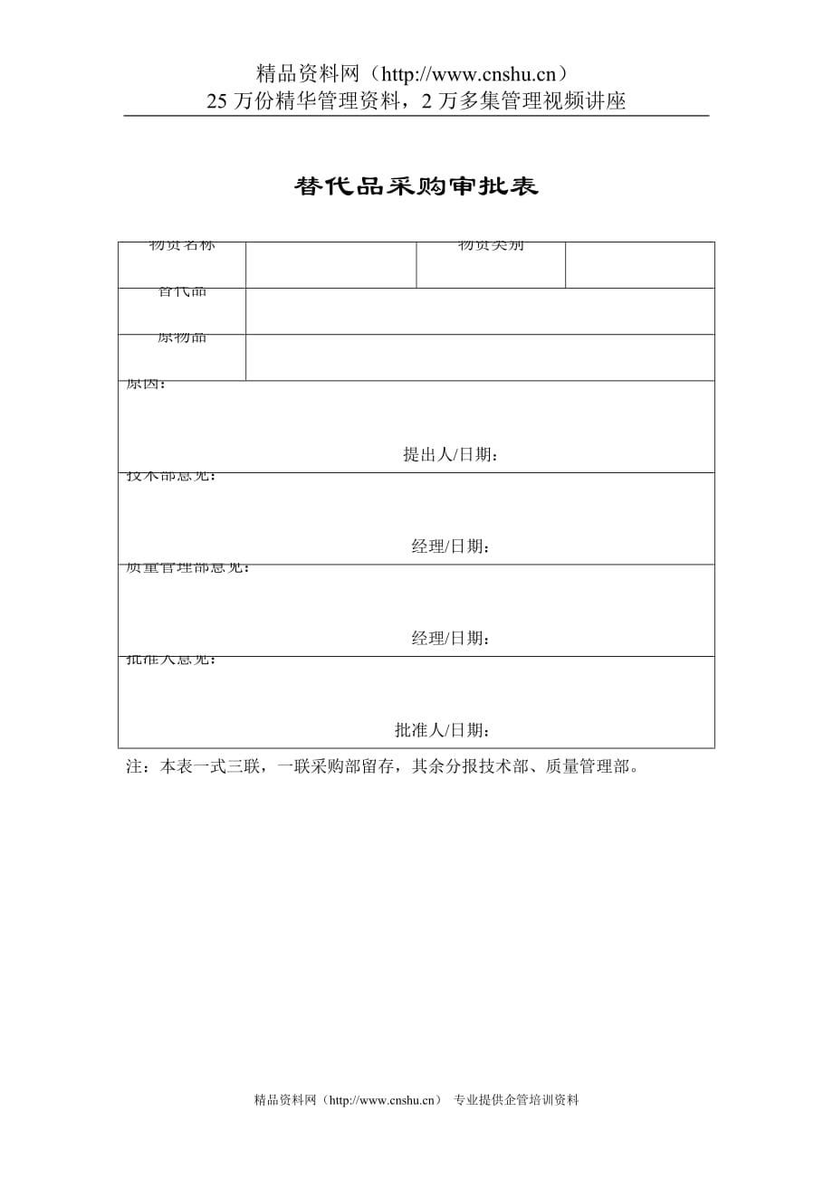 （采购管理套表）某公司替代品采购审批表_第1页