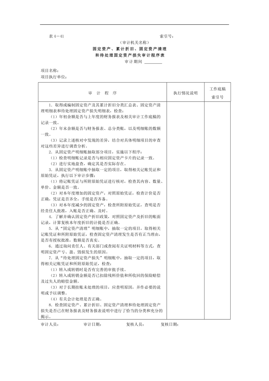 （财务内部审计）固定资产累计折旧固定资产清理和待处理固定资产损失审计程序表_第1页