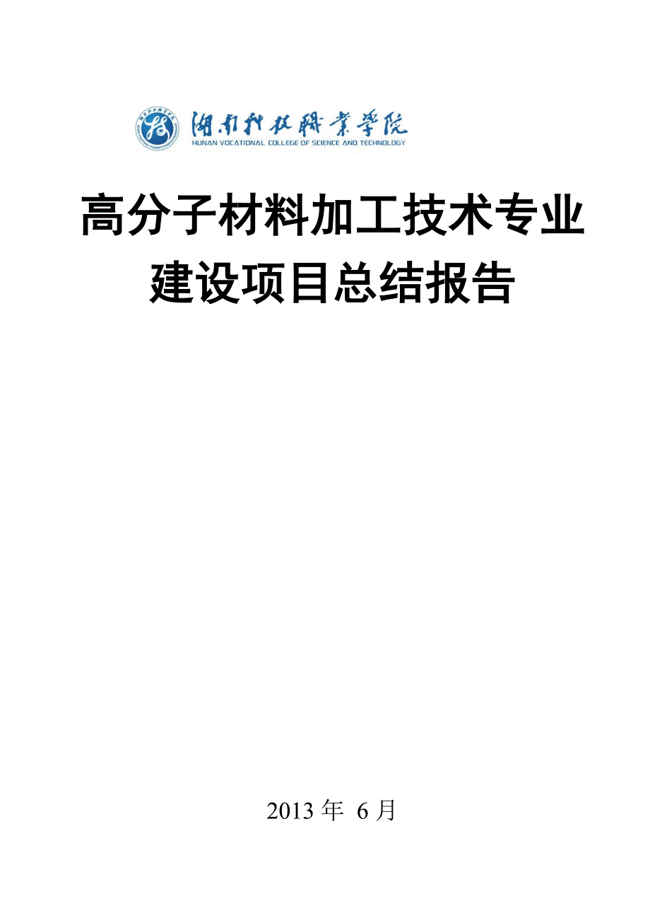 （项目管理）定稿项目总结报告高分子材料加工技术专业_第1页