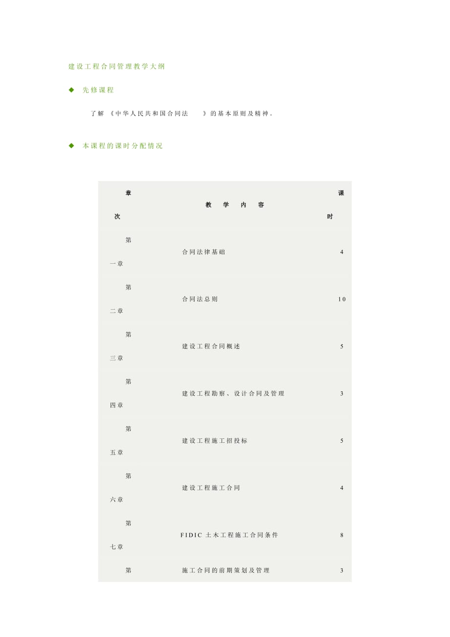 （工程合同）建设工程合同管理教学大纲_第1页