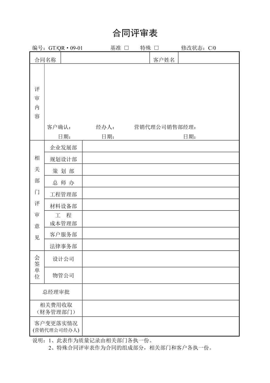 （合同知识）合同评审表合同评审会记录表_第1页