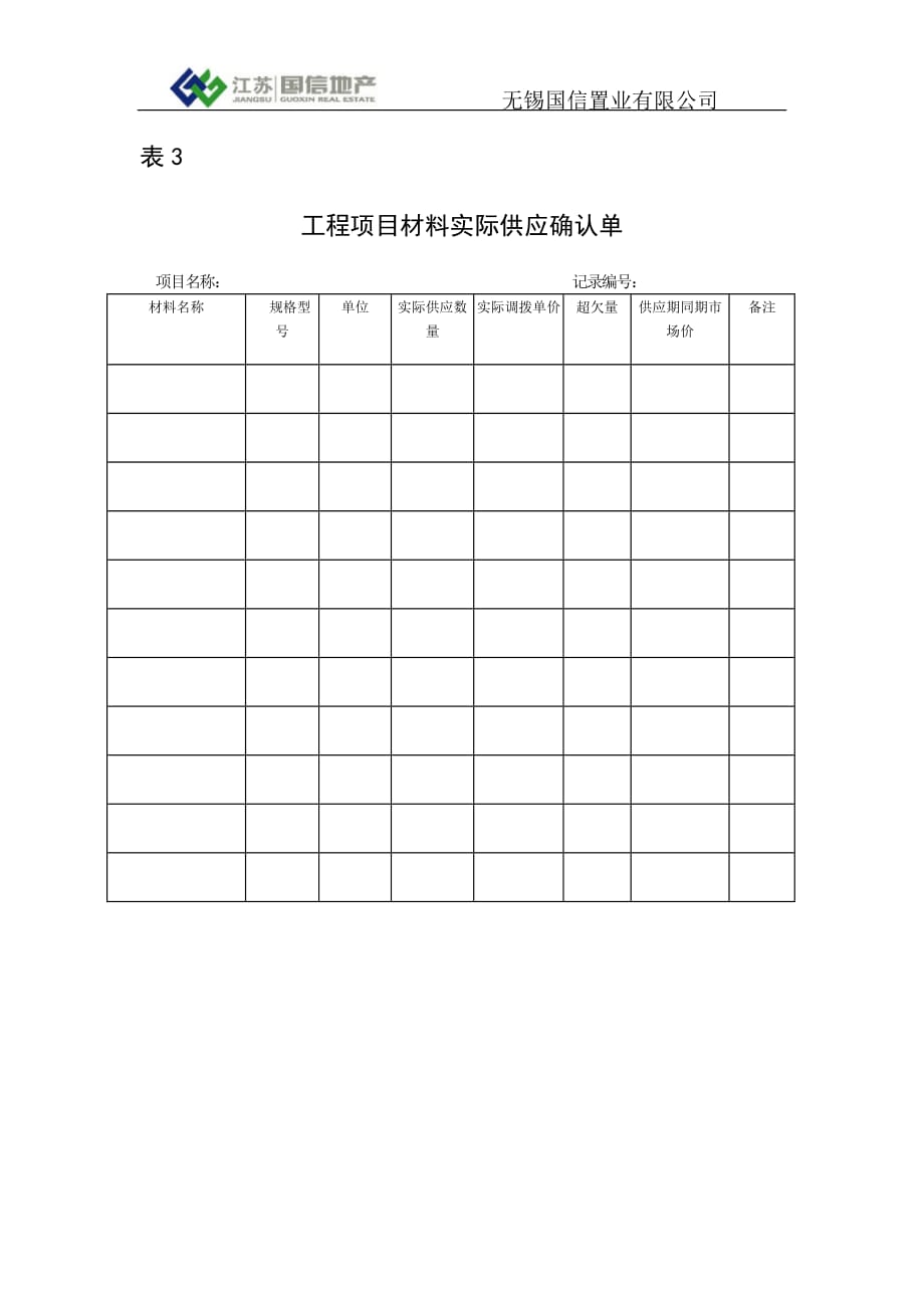 （项目管理）合约部(如有)工程项目材料实际供应确认单_第1页