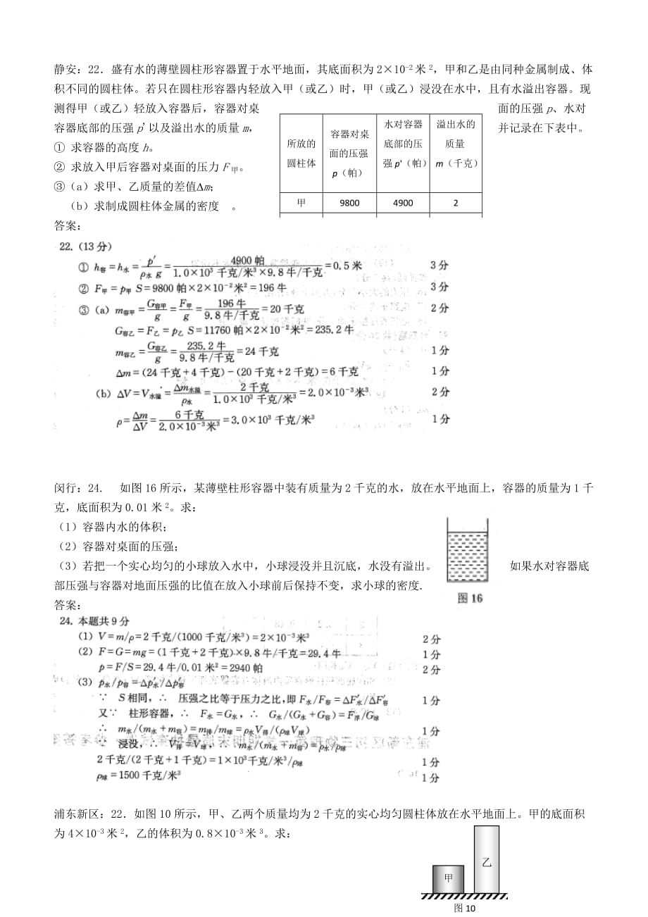 上海市各区2018届中考物理一模试卷按考点分类汇编压强计算【含答案】_第3页