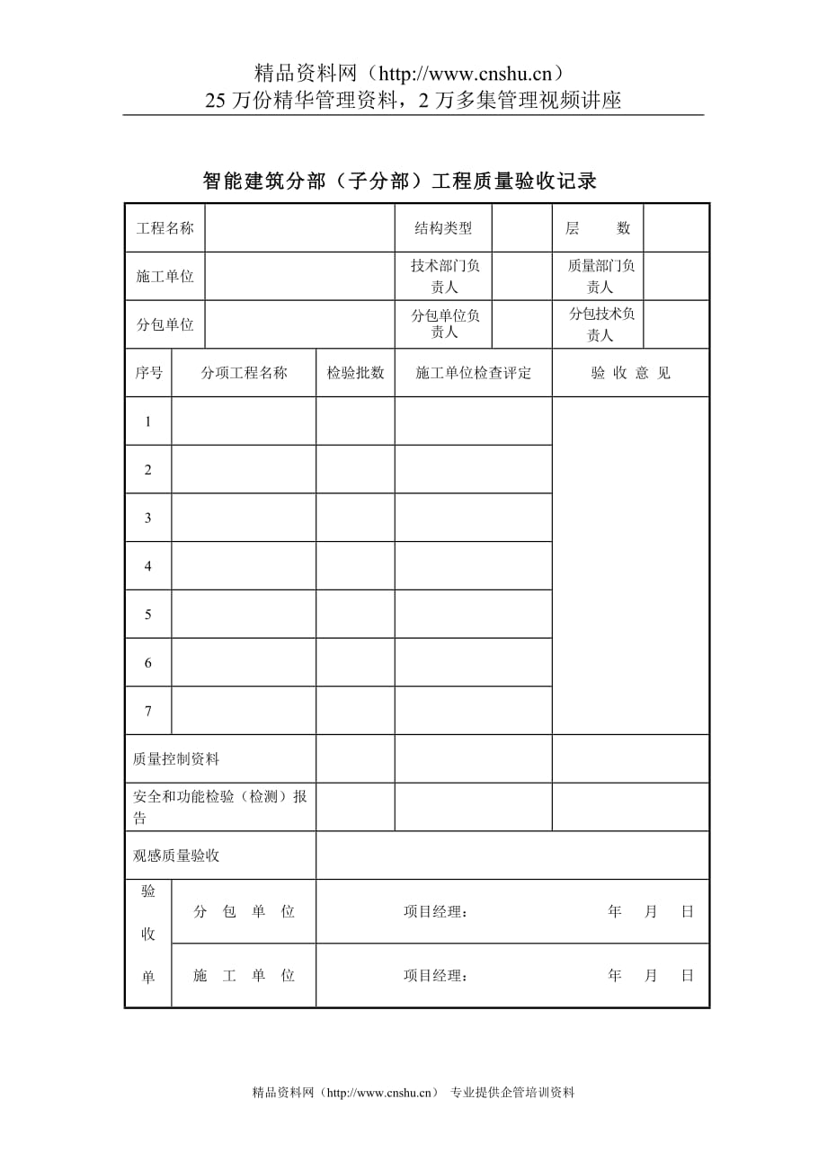 （建筑工程质量）智能建筑分部（子分部）工程质量验收记录_第1页