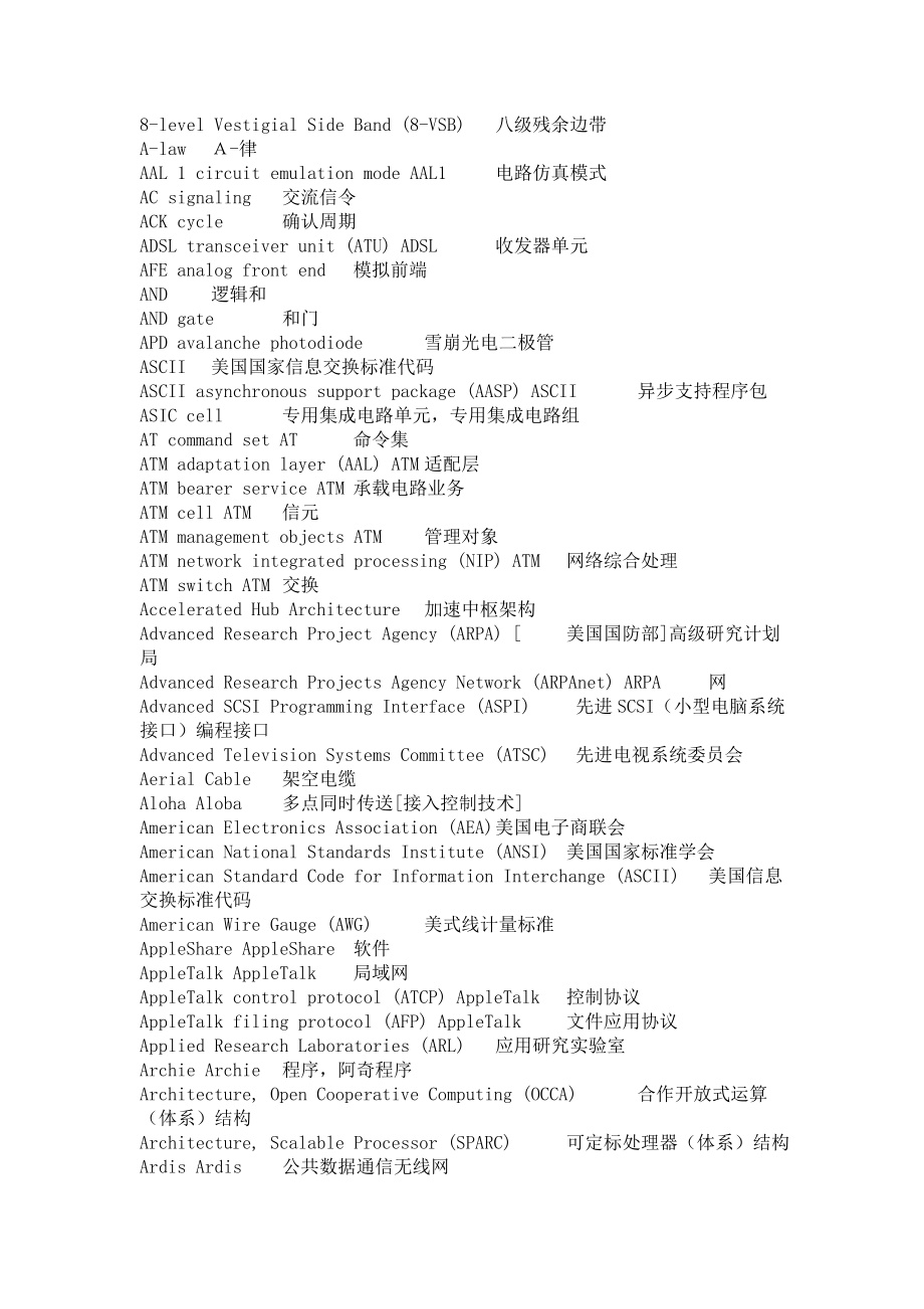 （通信企业管理）通信专业术语中英文对照_第1页