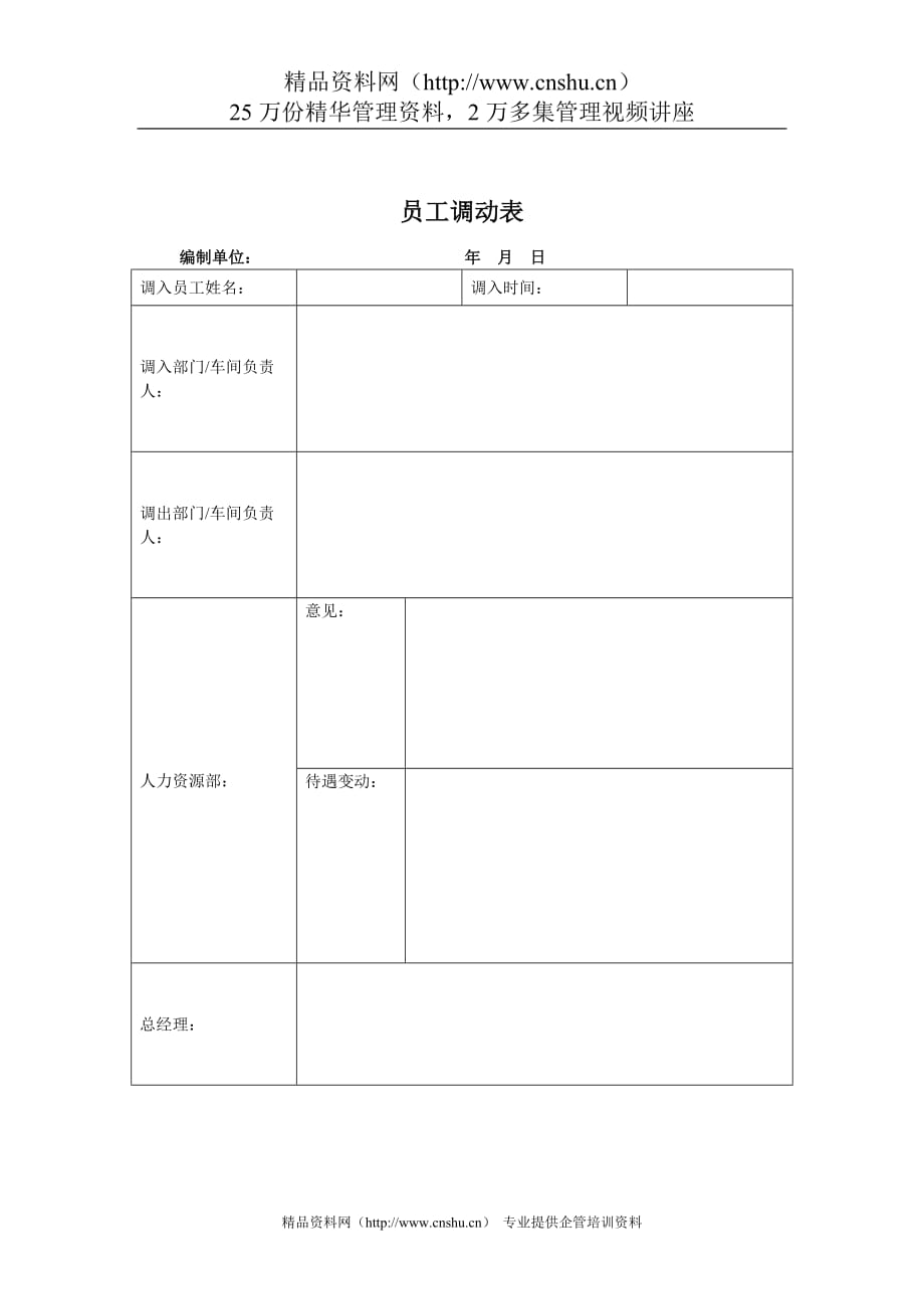 （冶金行业）煤炭行业人力资源部员工调动表格_第1页