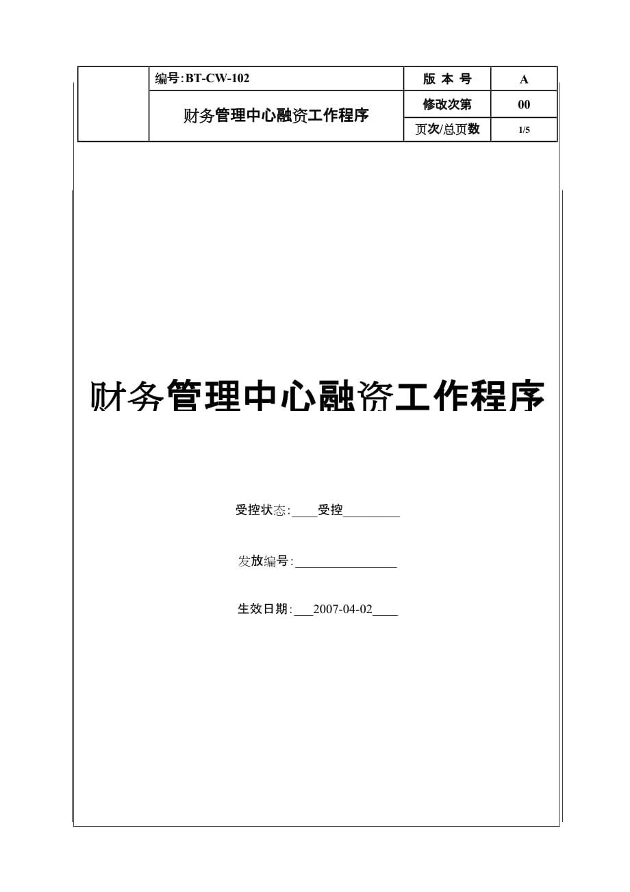 （财务知识）（BTCW）财务管理中心融资工作程序_第1页