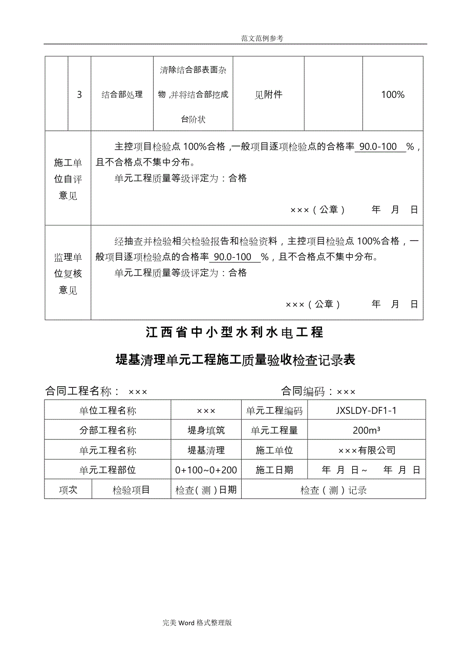 江西中小型水利水电工程单元工程施工质量验收评定表第4册（堤防工程)_第2页