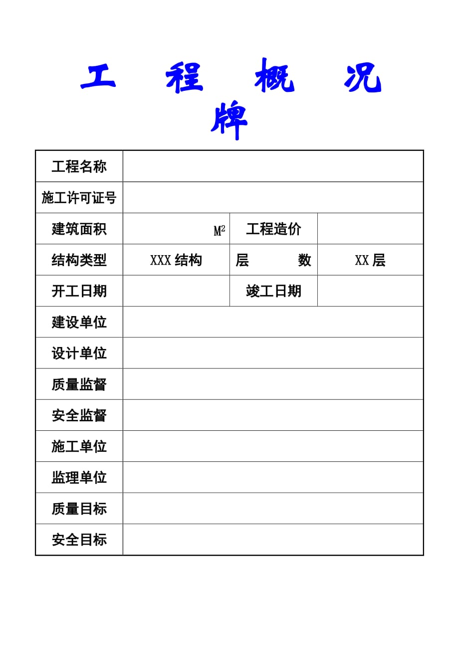 （建筑工程管理）工程概况牌_第1页