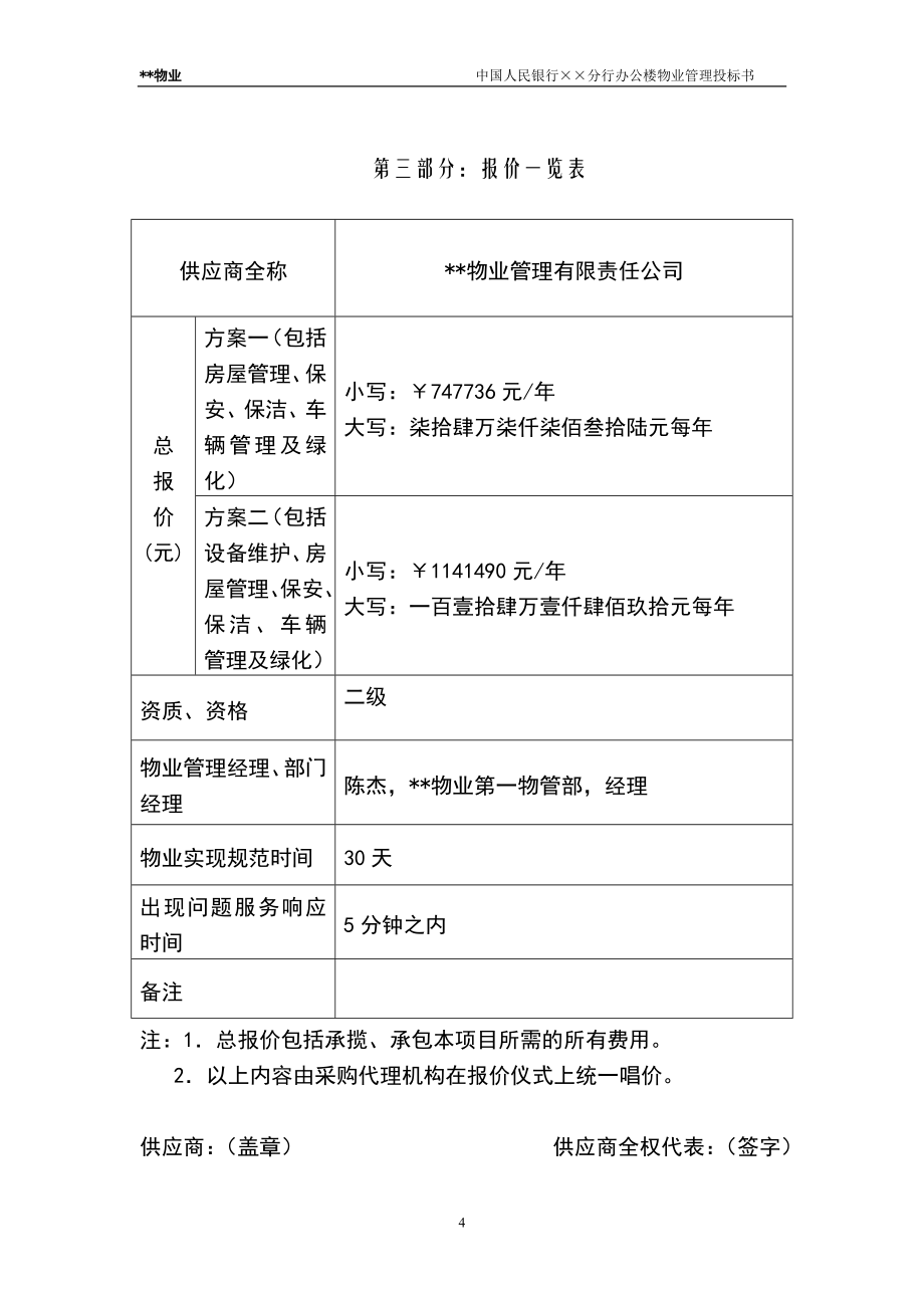 （招标投标）中国人民银行分行办公楼物业管理投标书_第4页
