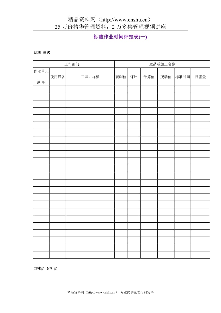 （时间管理）标准作业时间评定表_第1页
