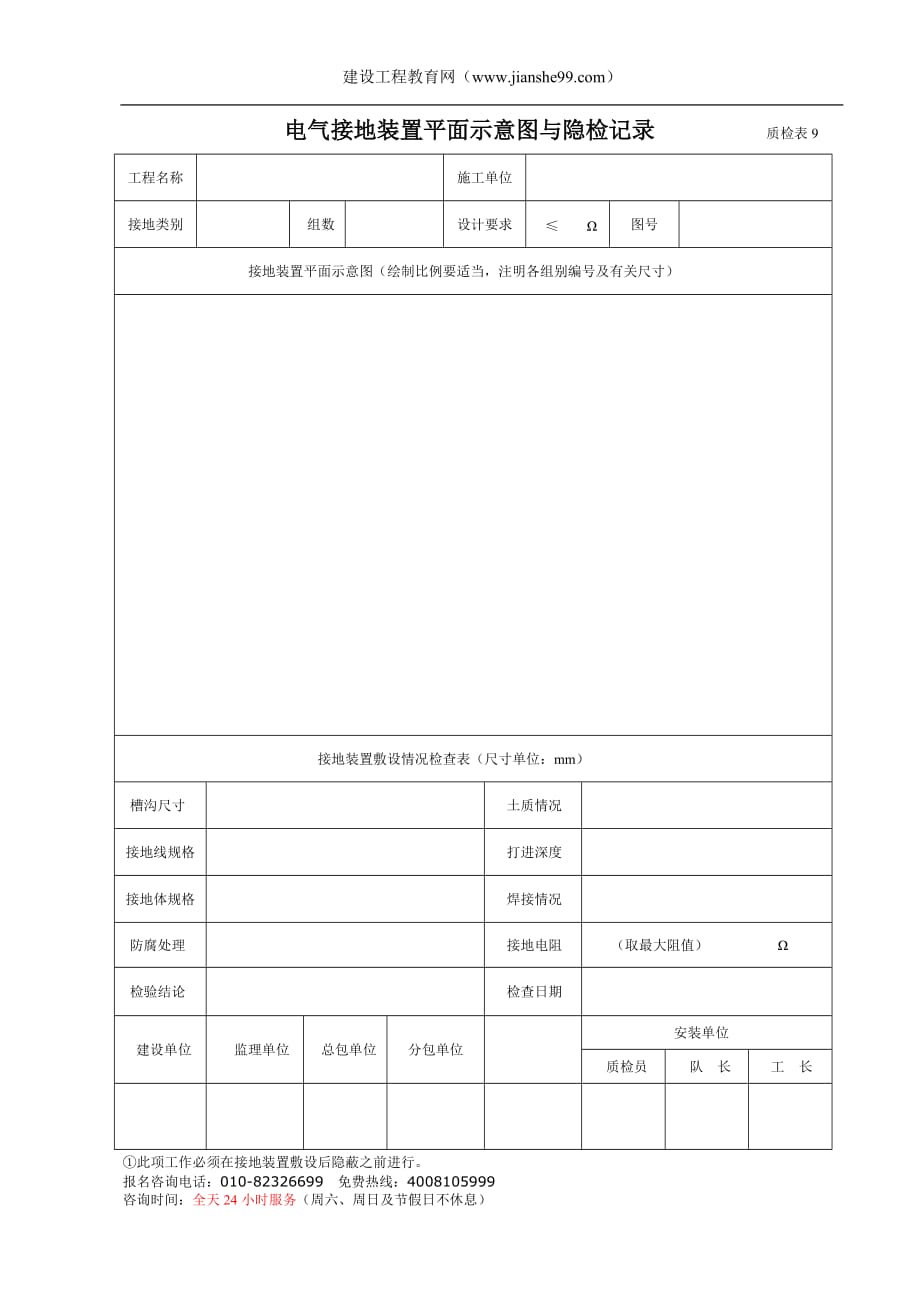 （建筑电气工程）电气接地装置平面示意图与隐检记录质检表_第1页