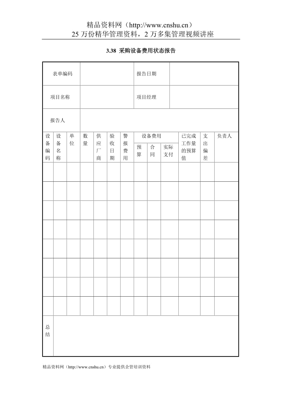 （项目管理）IT项目管理采购设备费用状态报告_第1页