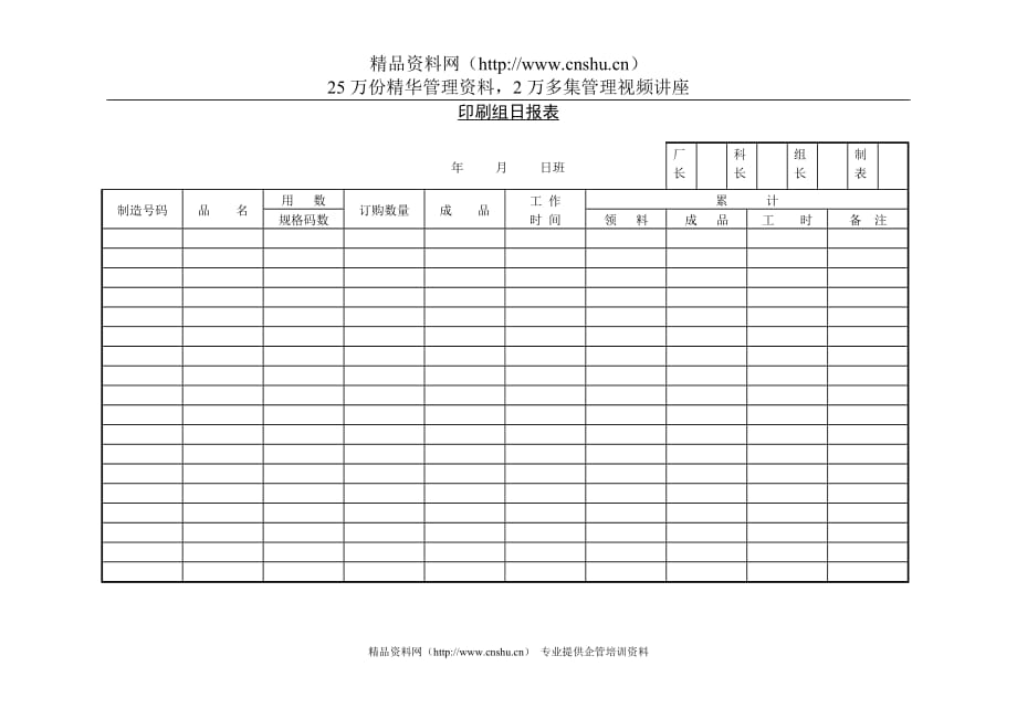 （包装印刷造纸）印刷组日报表_第1页