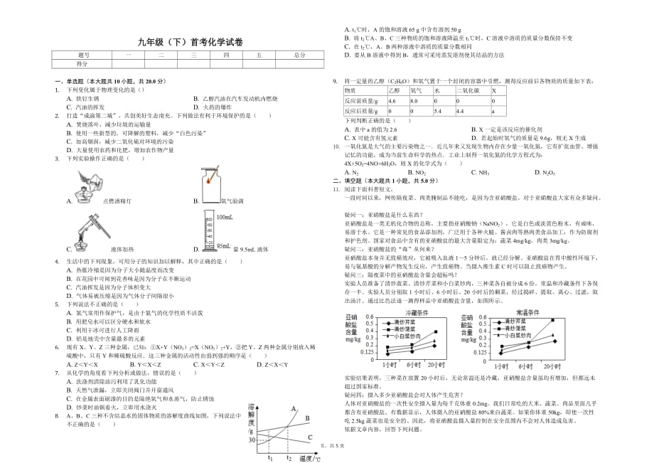 南充市九年级（下）首考化学试卷解析版_第1页